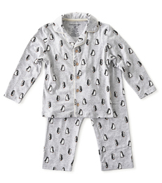 jongens pyjamaset jongens grijs pinguin print Little Label