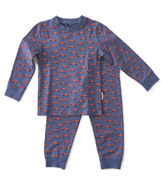 baby pyjama jongens blauw autootjes print Little Label